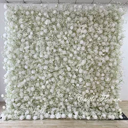 L-R266 Custom 5d Fabric Flower Wall Blue Wedding Supplies Decoration Rose Backdrop Silk Artificial Decorative Flower Wall - 8ft*8ft, 10ft*10ft, Customized / FW603