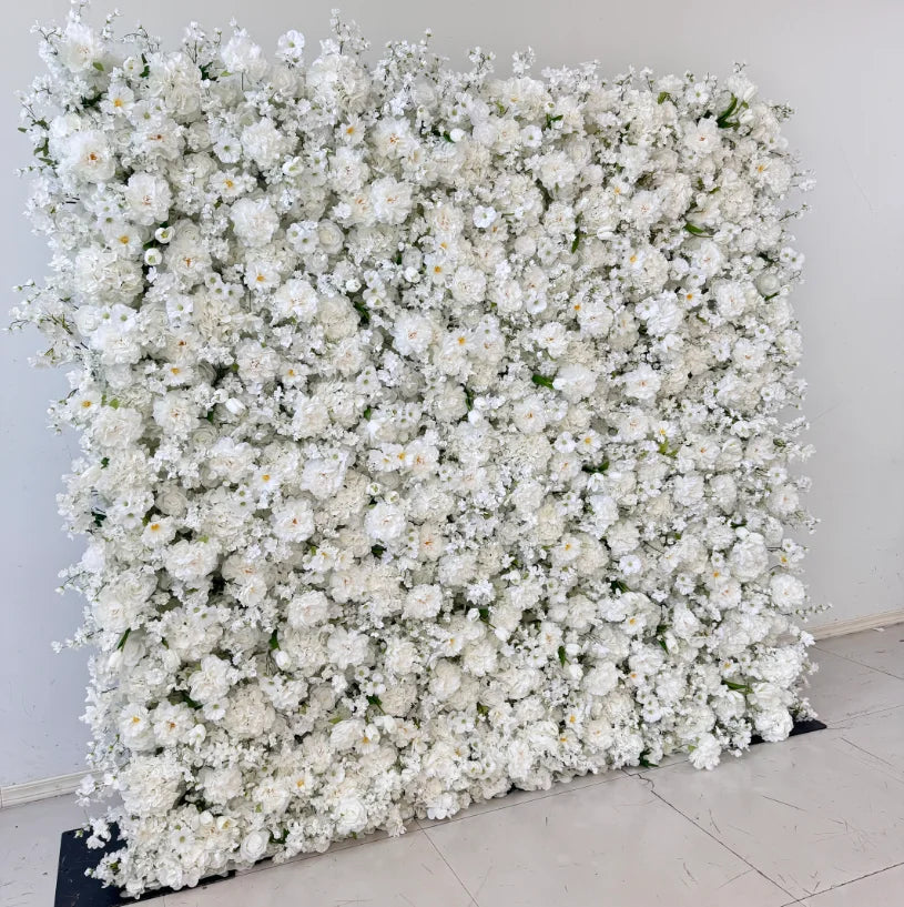 M-FW15 Wedding Party Artificial Rose Flower Wall Backdrop Roll up 3d 5d Fabric Wedding Wall Flower White Flower Wall Panel