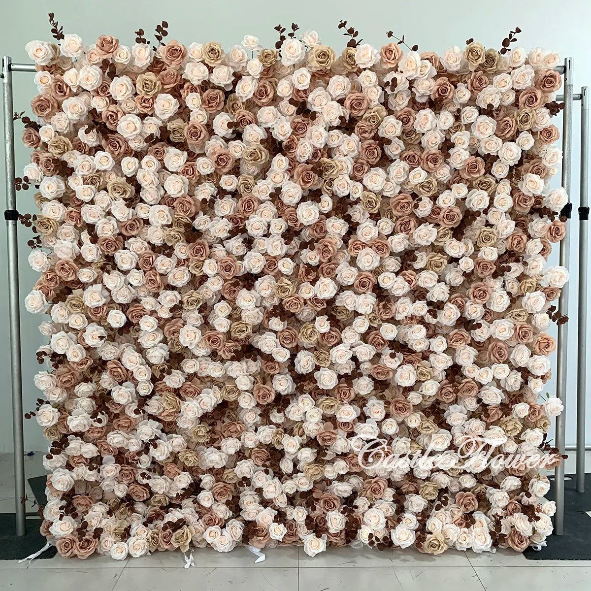 L-R267 Handmade Silk Pink 8x8 Feet Artificial Rose Flower Wall for Wedding Christmas Back-to-School Chinese New Year Party Decor