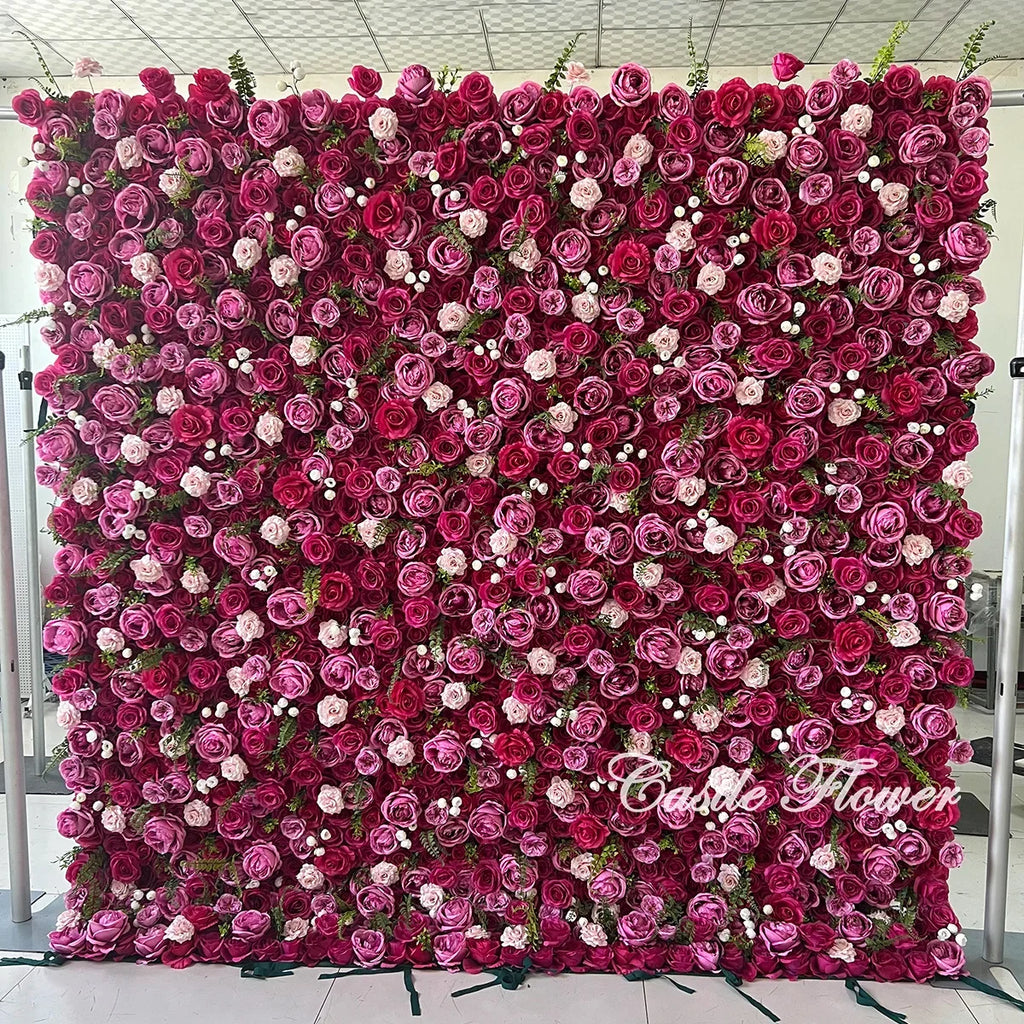 L-R272 High Quality Silk Artificial Red Rose Flower Wall Floral Backdrop 8x8 ft Customized Size Wedding Party Decoration