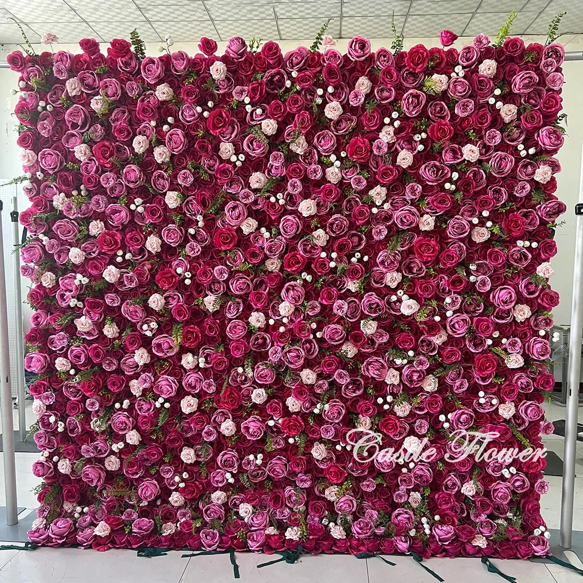 L-R272 High Quality Silk Artificial Red Rose Flower Wall Floral Backdrop 8x8 ft Customized Size Wedding Party Decoration