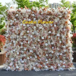 M-FW15 Wedding Party Artificial Rose Flower Wall Backdrop Roll up 3d 5d Fabric Wedding Wall Flower White Flower Wall Panel - Customized / #18