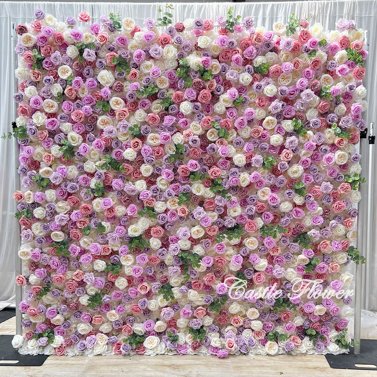 L-R270 Custom Colorful Flower Wall 8*8 ft Roll up Handmade Floral Backdrop Wedding Decoration Arrangement for Events Party Decor