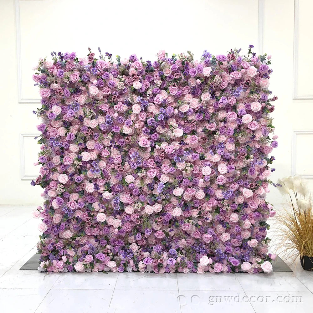 GNW Wedding Supplier Handmade Roll up Cloth Back Flower Wall Flower Backdrop Flower Panel for Wedding Decoration Background