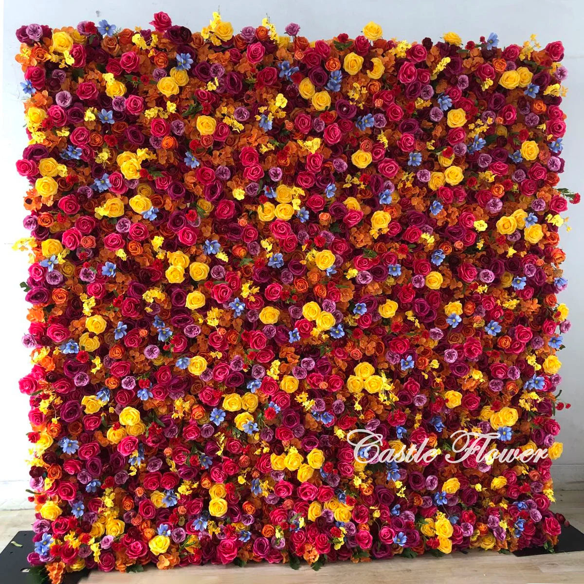 L-R270 Custom Colorful Flower Wall 8*8 ft Roll up Handmade Floral Backdrop Wedding Decoration Arrangement for Events Party Decor