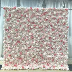 L-R447 Wholesale Custom Fabric Flower Wall Pink Wedding Supplies Decoration Rose Backdrop Silk Artificial Decorative Flower Wall - 8ft*8ft, 10ft*10ft, Customized / FW504