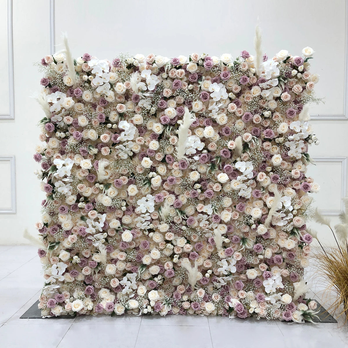 8ft by 8ft champagne and Nude Color Artificial Flower Backdrop Wall for Party and Ceremony Occasion Decoration