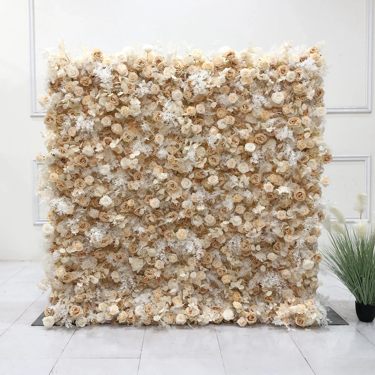 8ft by 8ft champagne and Nude Color Artificial Flower Backdrop Wall for Party and Ceremony Occasion Decoration