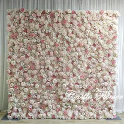 L-R267 Handmade Silk Pink 8x8 Feet Artificial Rose Flower Wall for Wedding Christmas Back-to-School Chinese New Year Party Decor - 8ft*8ft, 10ft*10ft, Customized / FW613