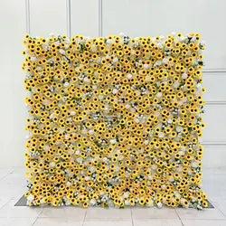 GNW Factory 8*8ft Roll up Shape Retaining Yellow Rose Artificial Flower Wall for Wedding Event Party Backdrop Decor - 8*8ft / 20220106162343