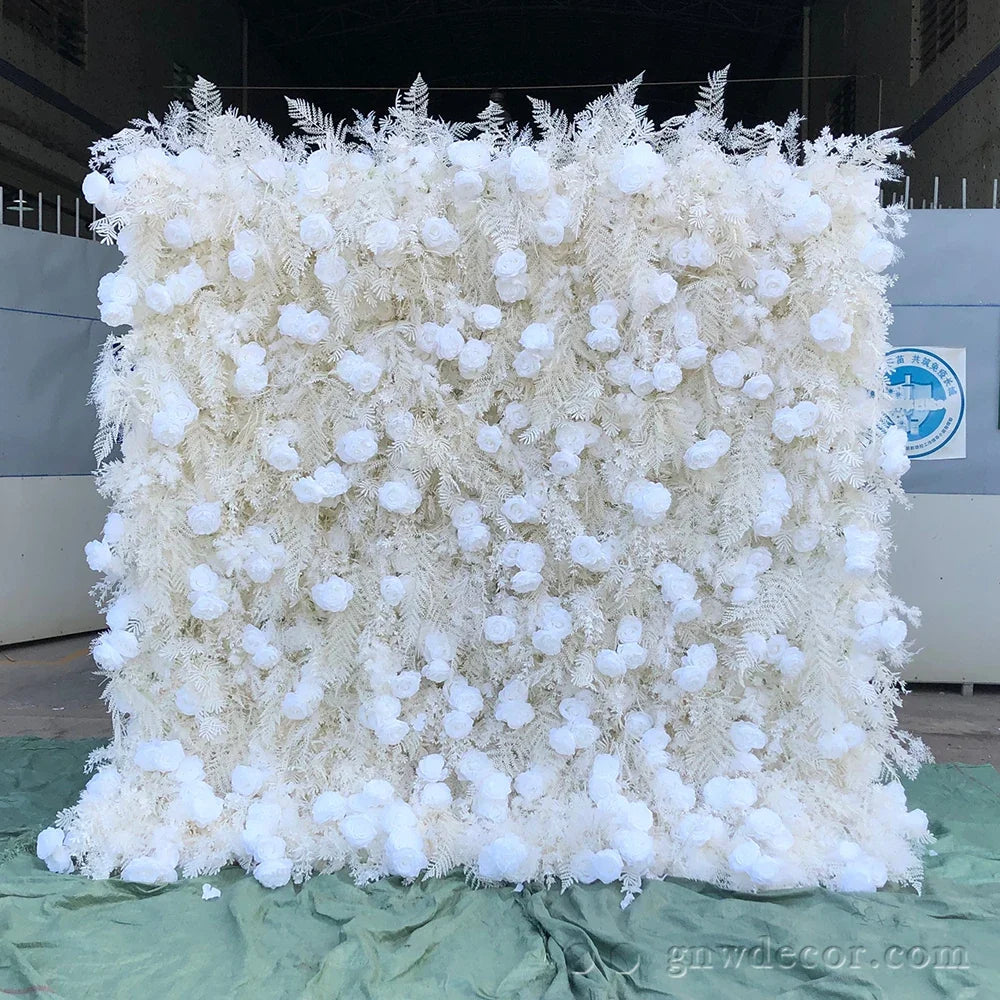 GNW OEM Custom Color Size Realistic Artificial Wedding Black Rose Feather Decorative Flower Wall Backdrops for Back to School