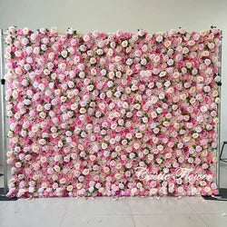 L-R447 Wholesale Custom Fabric Flower Wall Pink Wedding Supplies Decoration Rose Backdrop Silk Artificial Decorative Flower Wall - 8ft*8ft, 10ft*10ft, Customized / FW518