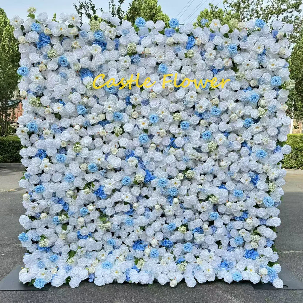 O-FW539 Customs white Pink 5D Cloth Flower Wall Wedding Backdrop Flower Wall Panel for Gender Reveal or Baby Shower Party Decor