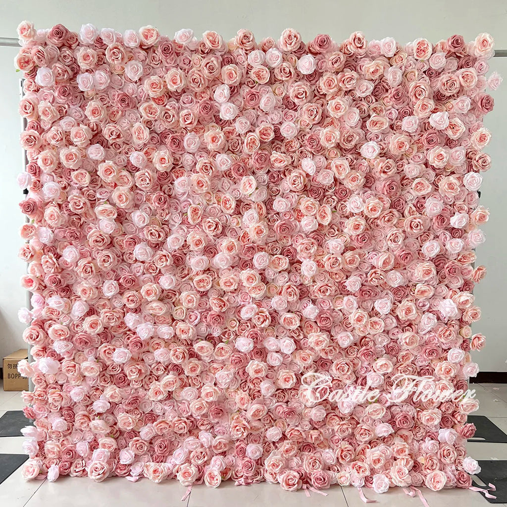 L-R264 Handmade Silk Pink 8x8 Feet Artificial Rose Flower Wall for Wedding Christmas Back-to-School Chinese New Year Party Decor
