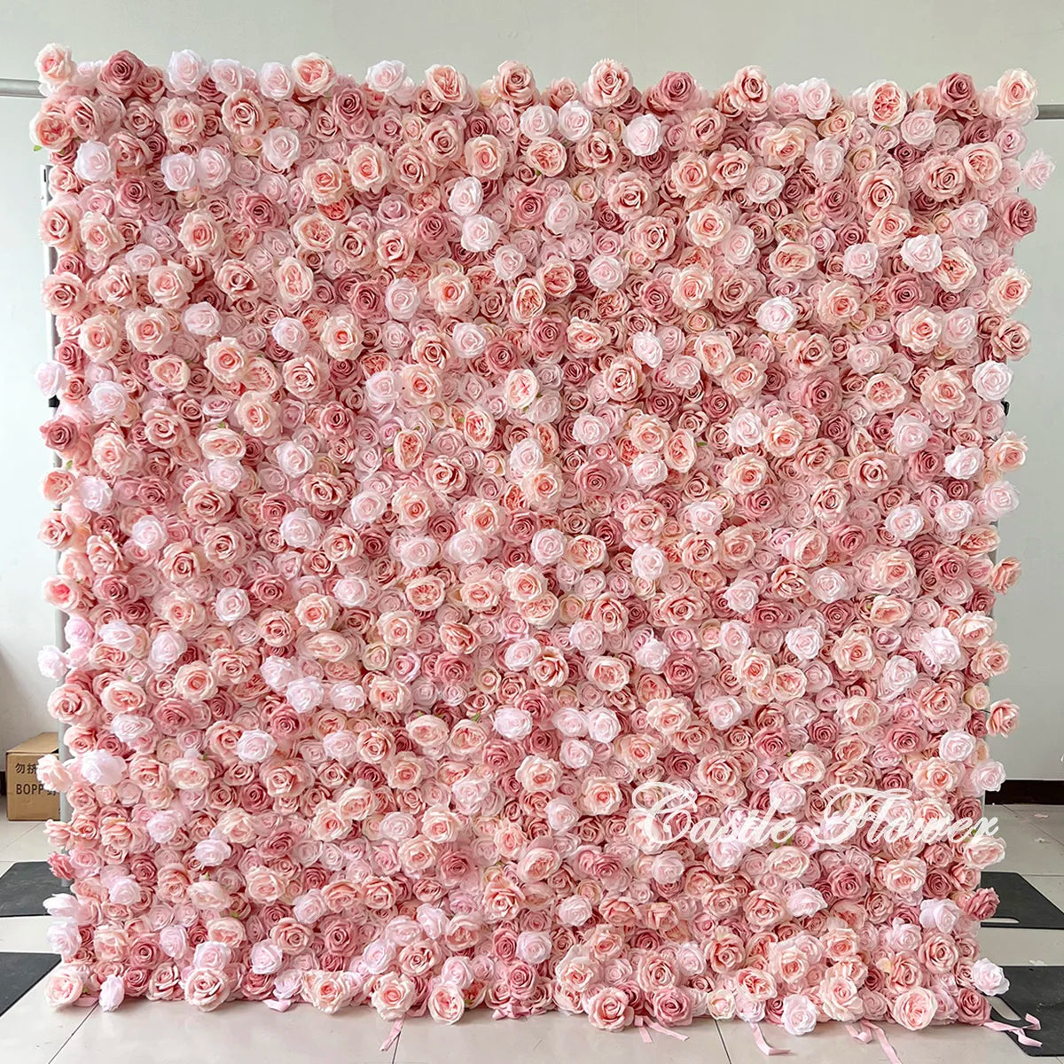 L-R264 Handmade Silk Pink 8x8 Feet Artificial Rose Flower Wall for Wedding Christmas Back-to-School Chinese New Year Party Decor